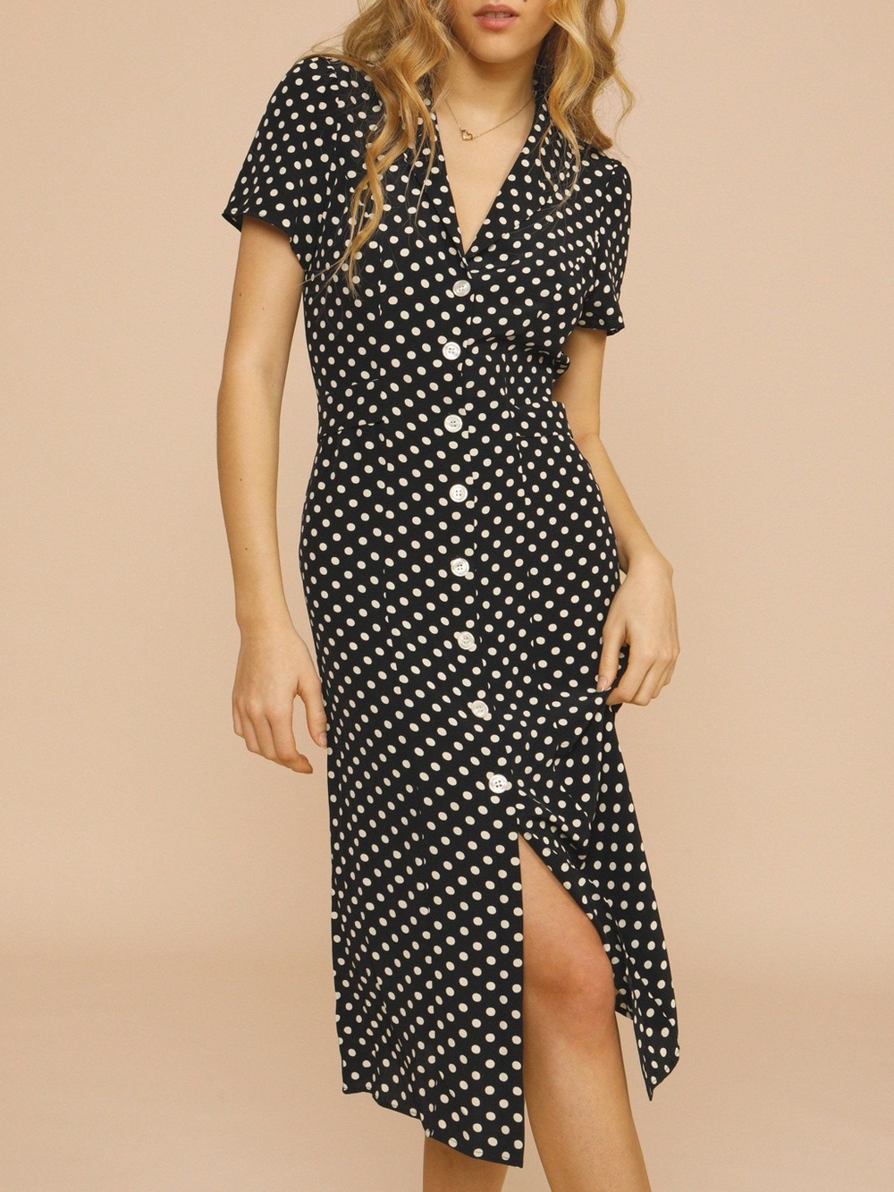 ROUJE Black & White Polka Dot Printed Retro Button Down Marin Midi Dress 36, 2/4 - Picture 11 of 17